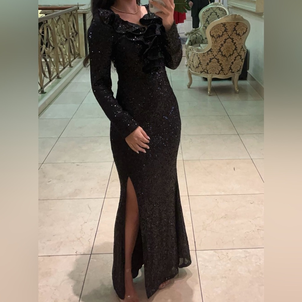 Elegant Black Sequin Evening Gown